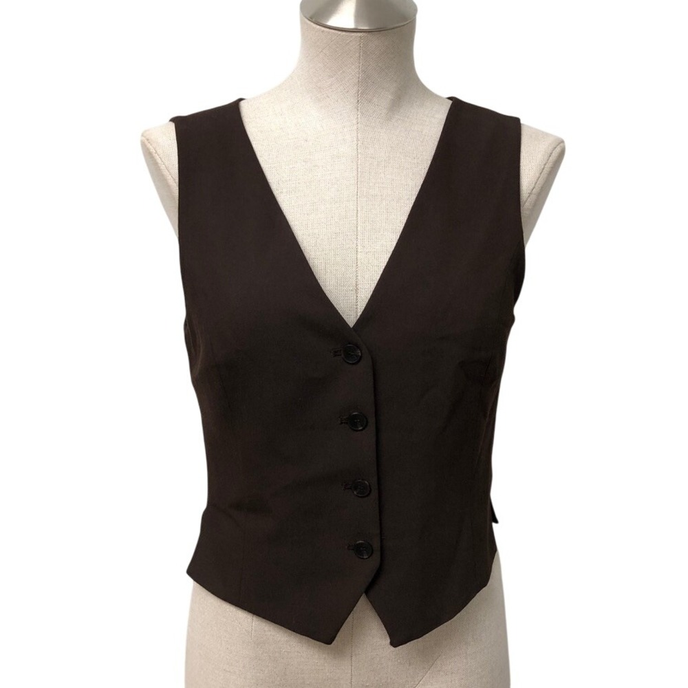 Zara Vest Womens Small Brown V-Neck Button Front Tailored Waistcoat